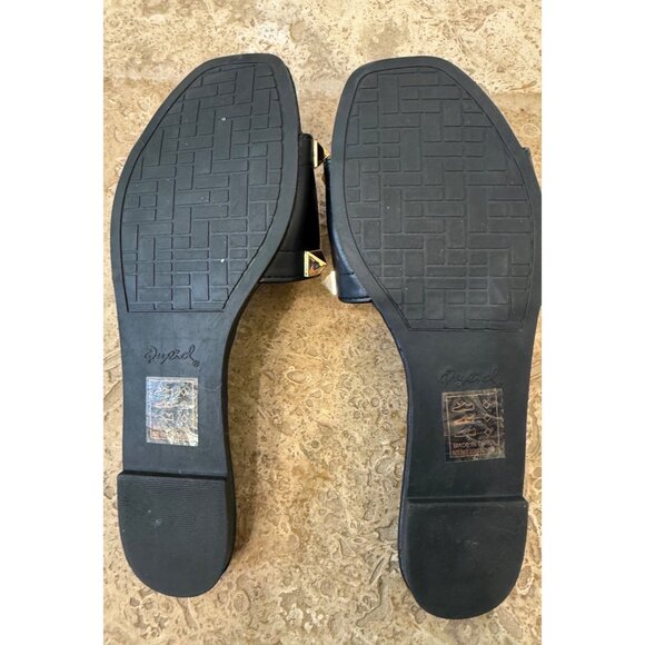 Black Quilted Slip-On Studded Sandals With Gold Pyramid Studs By Qupid Sz 8 - Picture 3 of 6